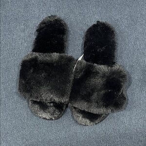 J. Crew Black Fuzzy Slippers
